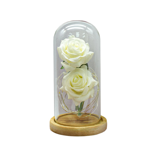 Aranjament floral in cupola de sticla, lumina Led, D4022, Alb