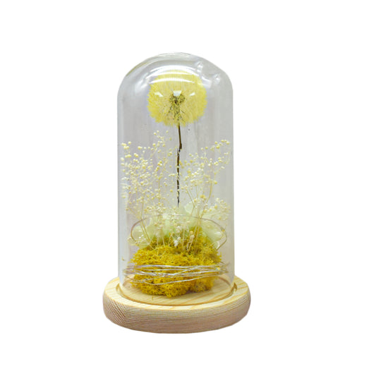 Aranjament floral in cupola de sticla, lumina Led, D4025, Galben