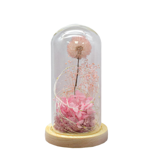 Aranjament floral in cupola de sticla, lumina Led, D4025, Roz