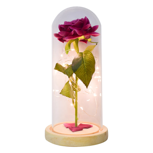 Aranjament floral in cupola de sticla, lumina Led, D4027, Roz