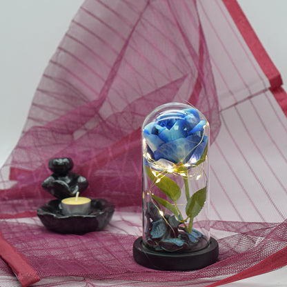 Aranjament floral in cupola de sticla, lumina Led, D4030, Albastru