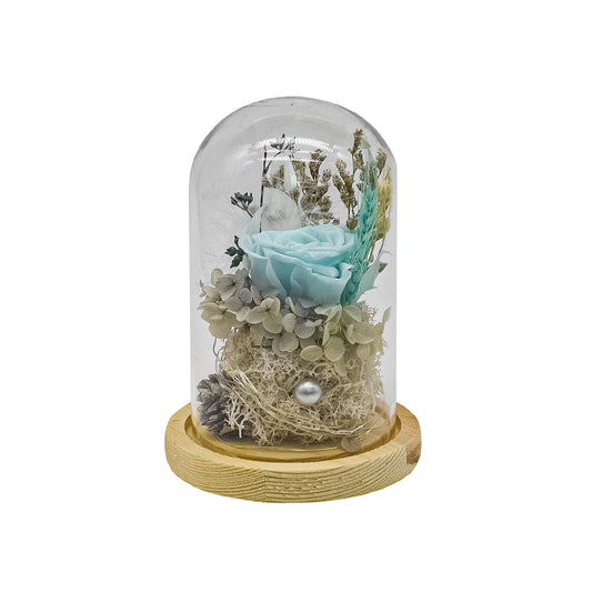 Aranjament floral in cupola de sticla, lumina Led, D4034, Blue