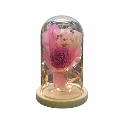Aranjament floral in cupola de sticla, lumina Led, D4038, Roz