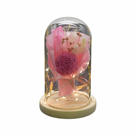 Aranjament floral in cupola de sticla, lumina Led, D4038, Roz