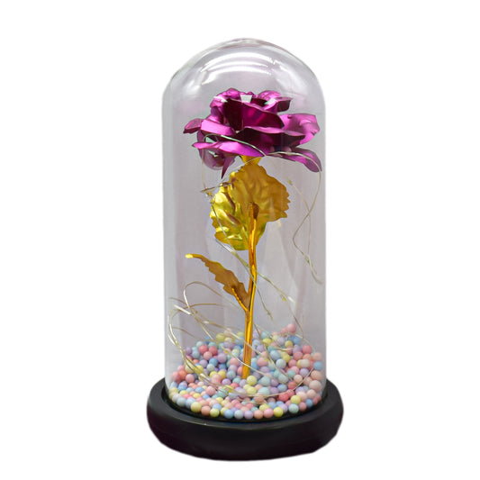 Aranjament floral in cupola de sticla, lumina Led, D4041, Roz