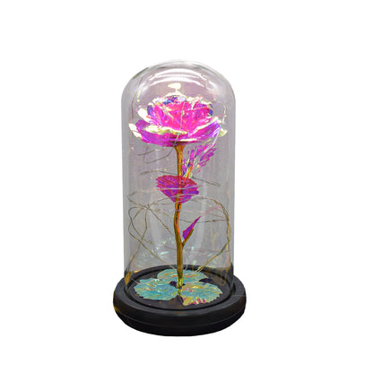 Aranjament floral in cupola de sticla, lumina Led, D4042, Roz