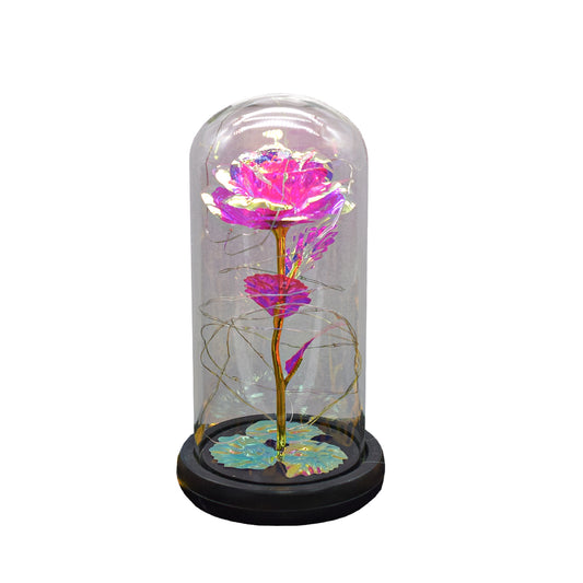 Aranjament floral in cupola de sticla, lumina Led, D4042, Roz