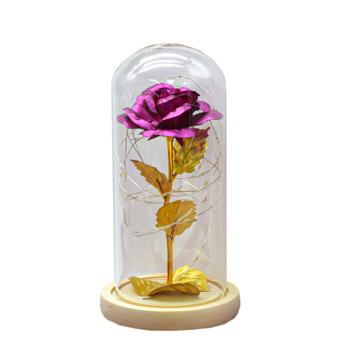 Aranjament floral in cupola de sticla, lumina Led, D4044, Roz