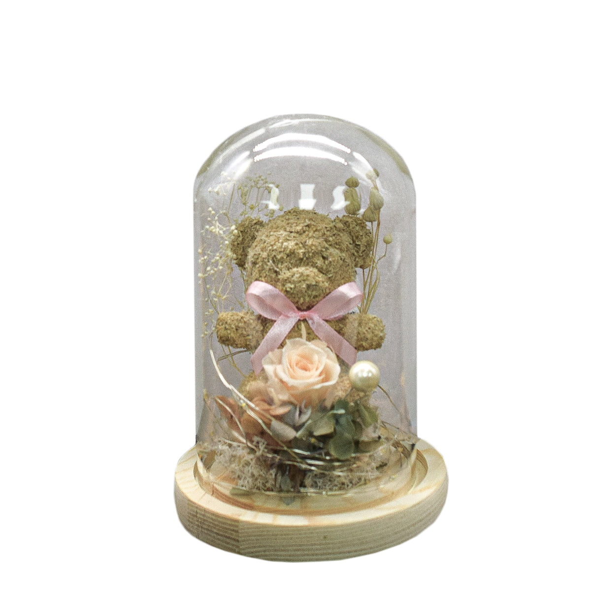 Aranjament floral in cupola de sticla, lumina Led, D4045, Alb