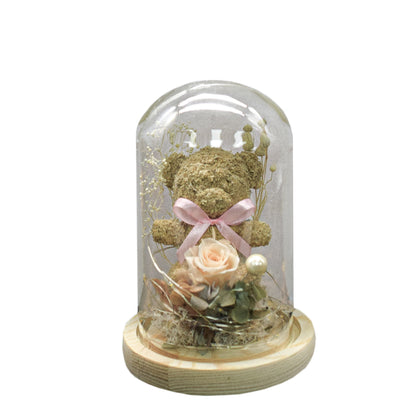 Aranjament floral in cupola de sticla, lumina Led, D4045, Alb