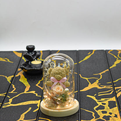 Aranjament floral in cupola de sticla, lumina Led, D4045, Alb