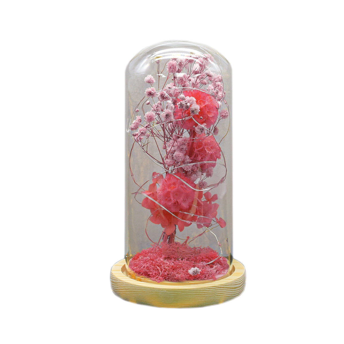 Aranjament floral in cupola de sticla, lumina Led, D4055, Roz