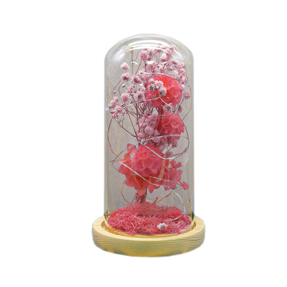 Aranjament floral in cupola de sticla, lumina Led, D4055, Roz