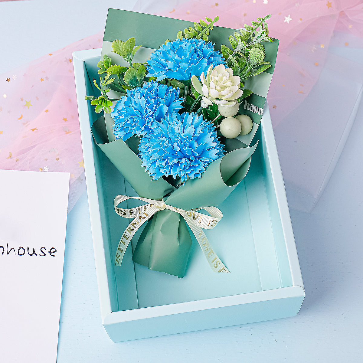 Aranjament floral elegant, flori de sapun, D4057, Blue
