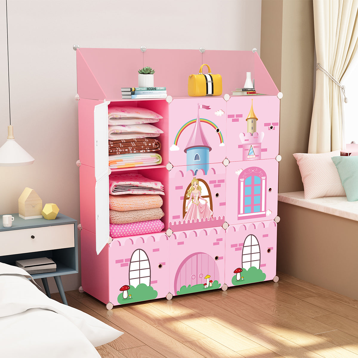 Dulap Modular Copii, 9 Usi, D4101, Roz