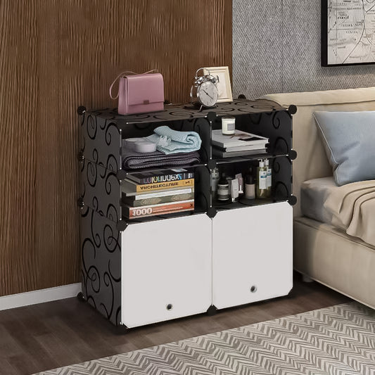 Dulap Modular, 6 Compartimente, D4124, Alb/Negru