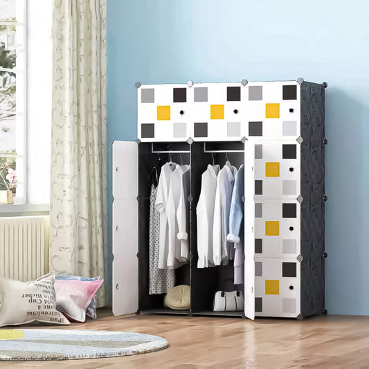 Dulap Modular, 12 Usi, D4131, Alb/Negru