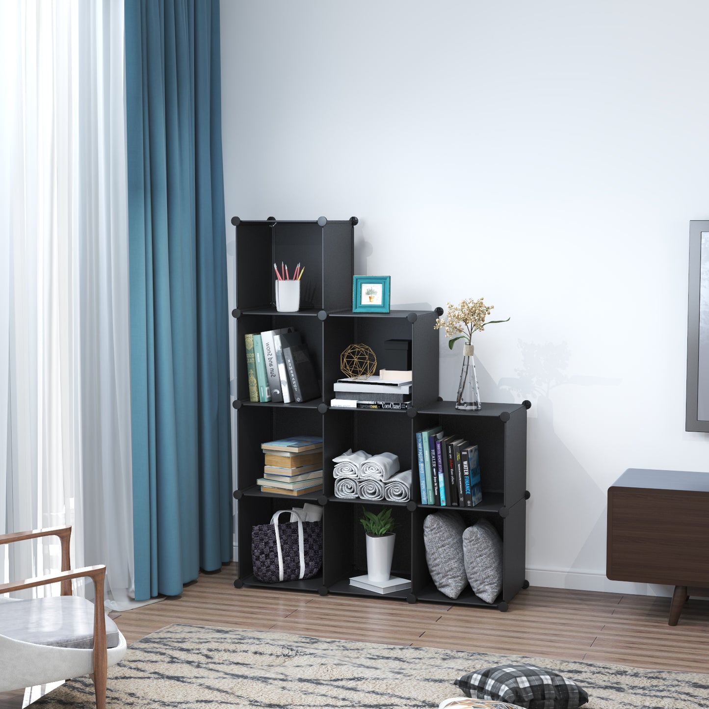 Dulap Modular, 9 Compartimente, fara usi, Naimeed D4136, Negru