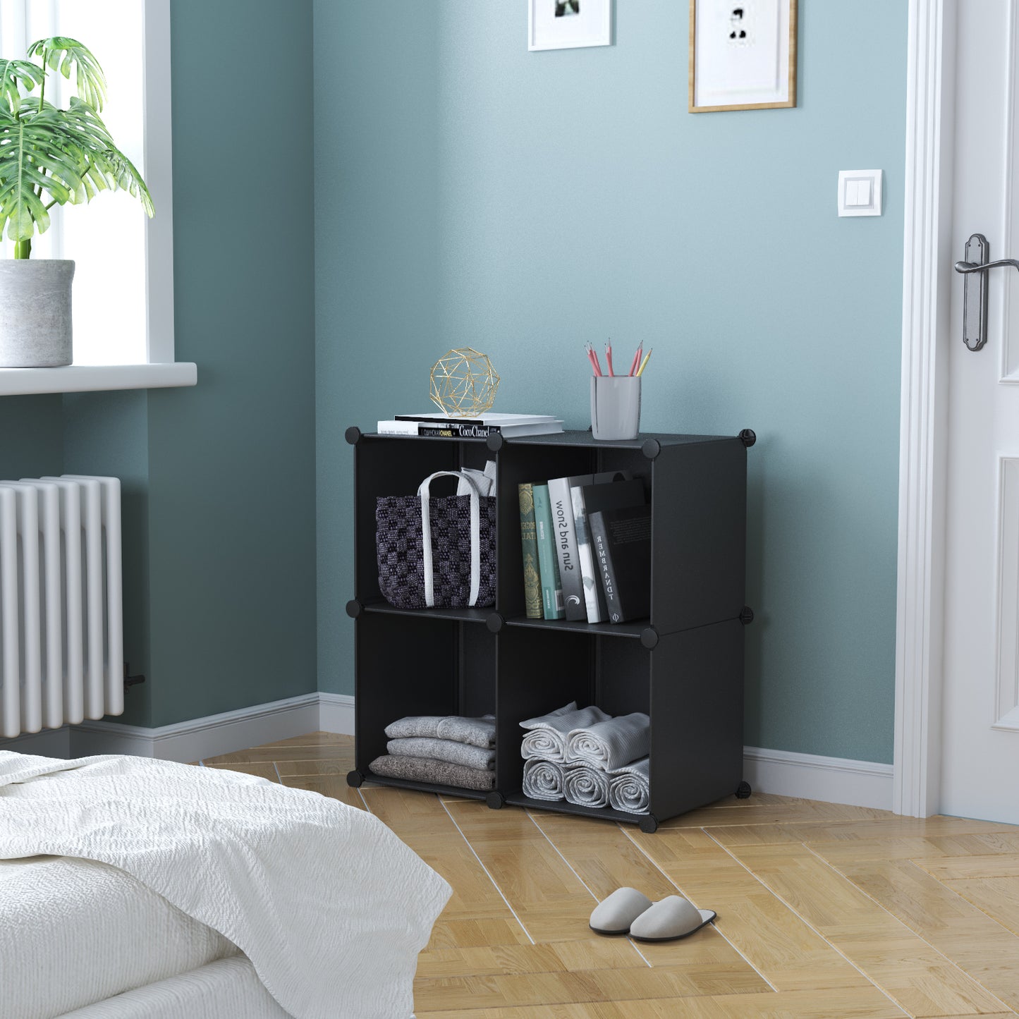 Dulap Modular, 4 Compartimente, fara usi, Naimeed D4139, Negru