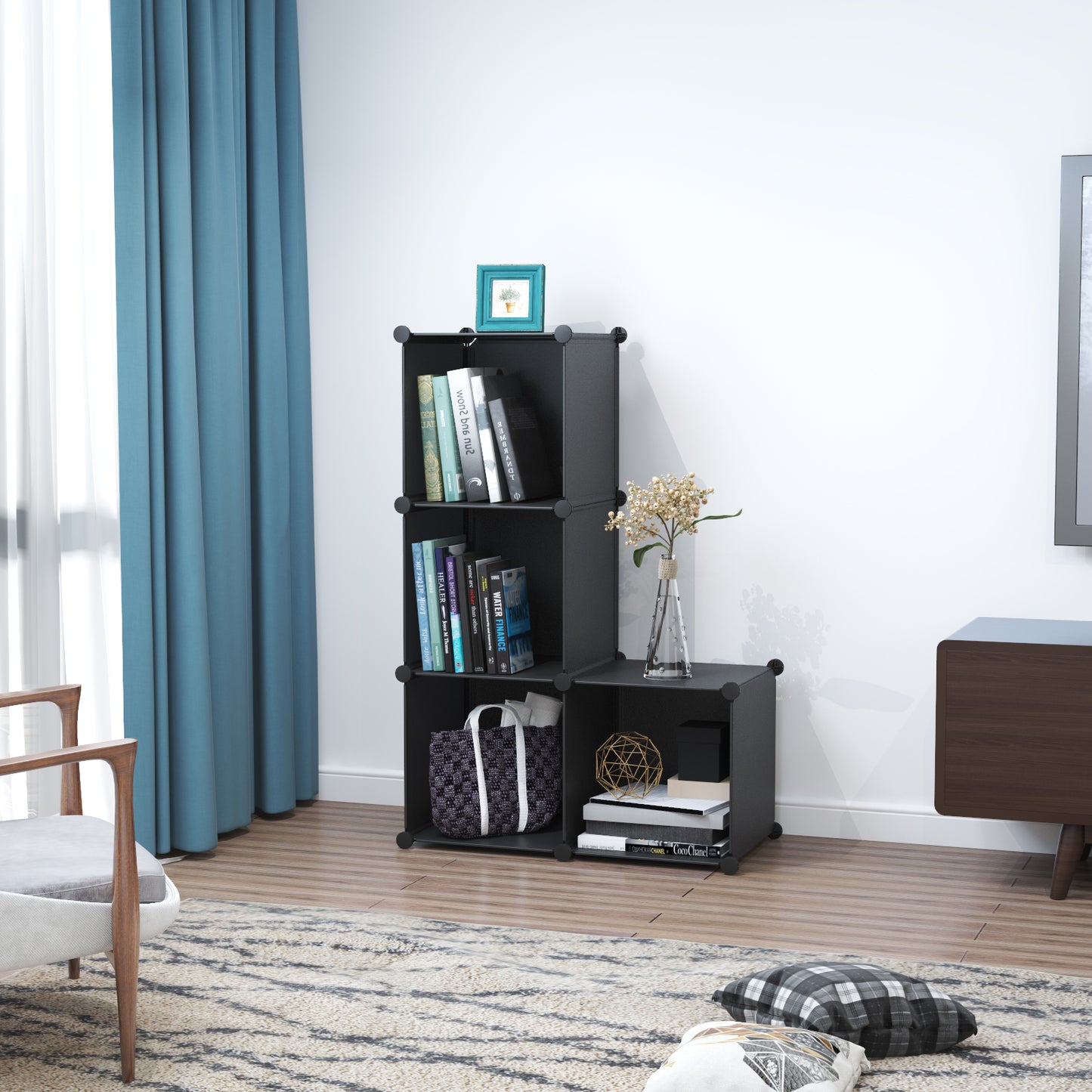 Dulap Modular, 4 Compartimente, fara usi, Naimeed D4140, Negru