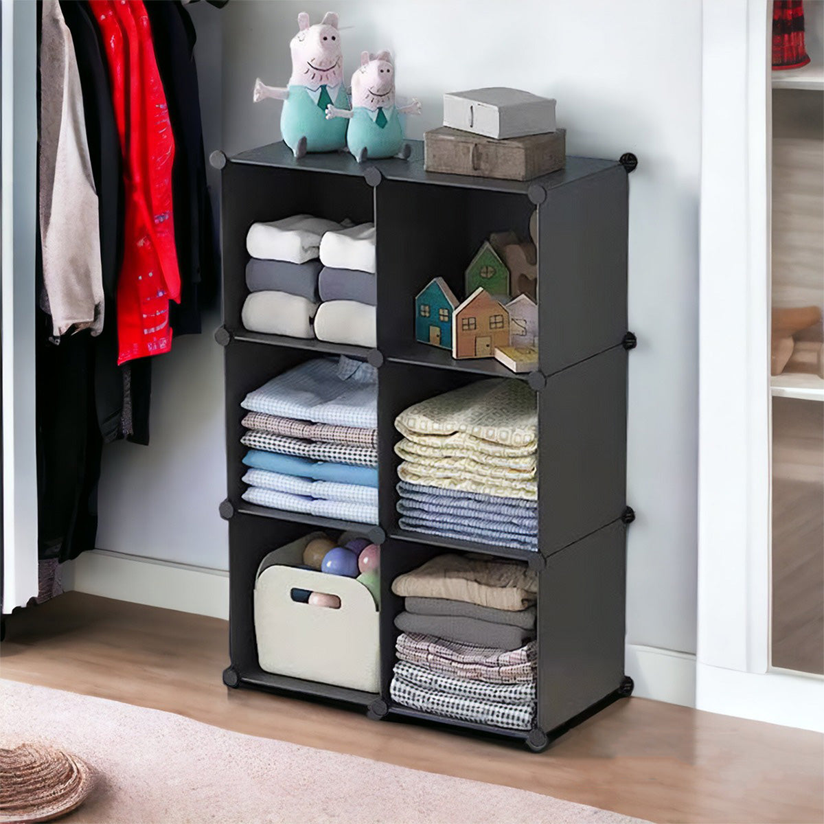 Dulap Modular, 6 Compartimente, fara usi, Naimeed D4141, Negru