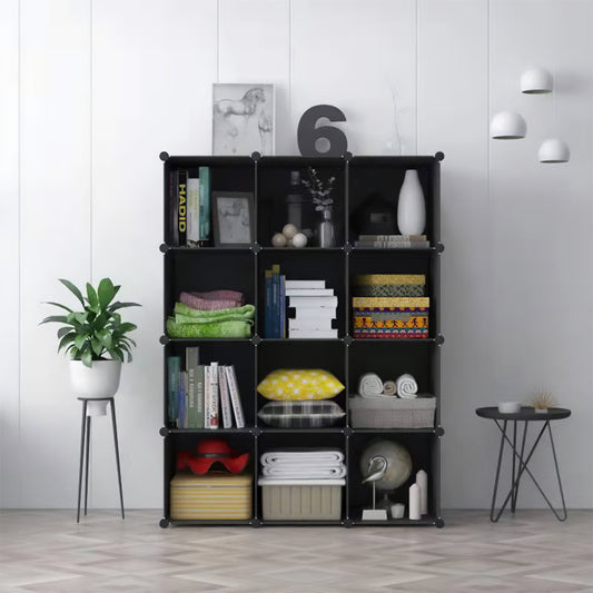 Dulap Modular, 12 Compartimente, fara usi, Naimeed D4143, Negru