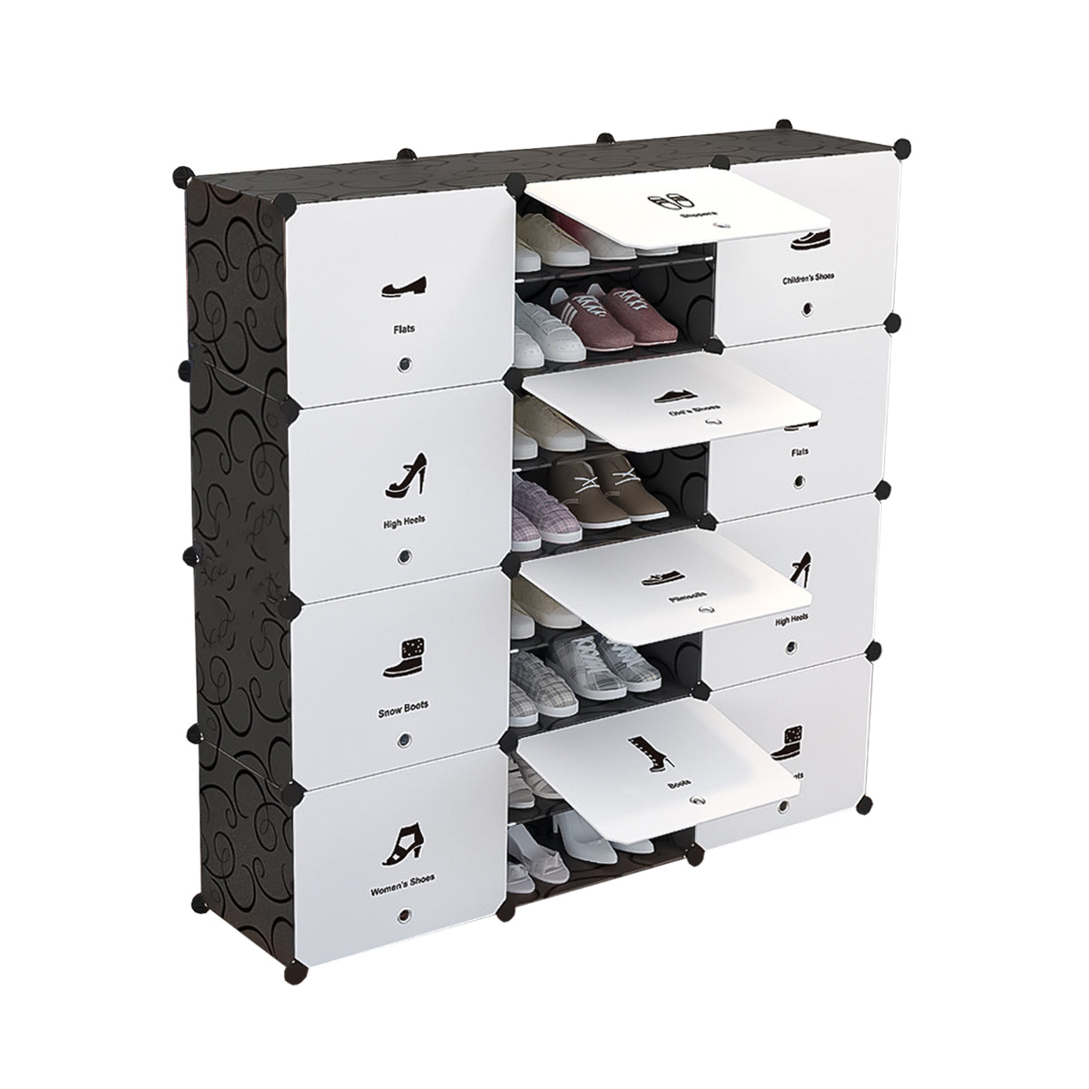 Pantofar modular, 24 Compartimente, D4144, Negru/Alb