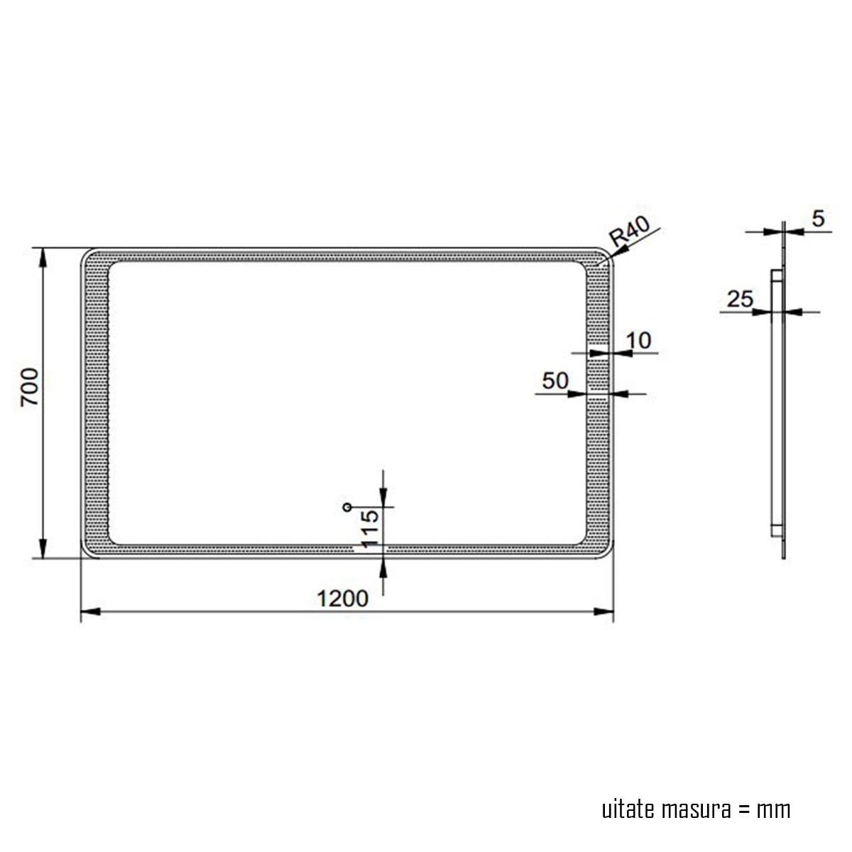 Oglinda baie, sistem iluminare LED, IP44, 120x70cm, D4219, Dezaburire, Touch