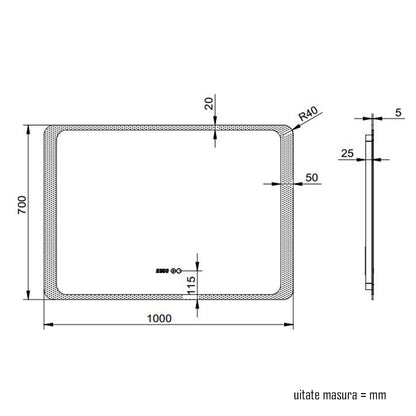 Oglinda baie, sistem iluminare LED, IP44, 100x70cm, D4221, Dezaburire, Touch, Ceas