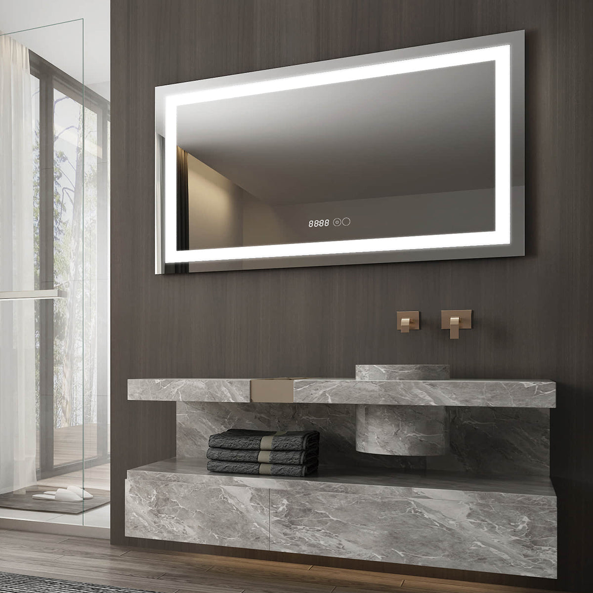 Oglinda baie, sistem iluminare LED, IP44, 120x70cm, D4228, Dezaburire, Touch, Ceas