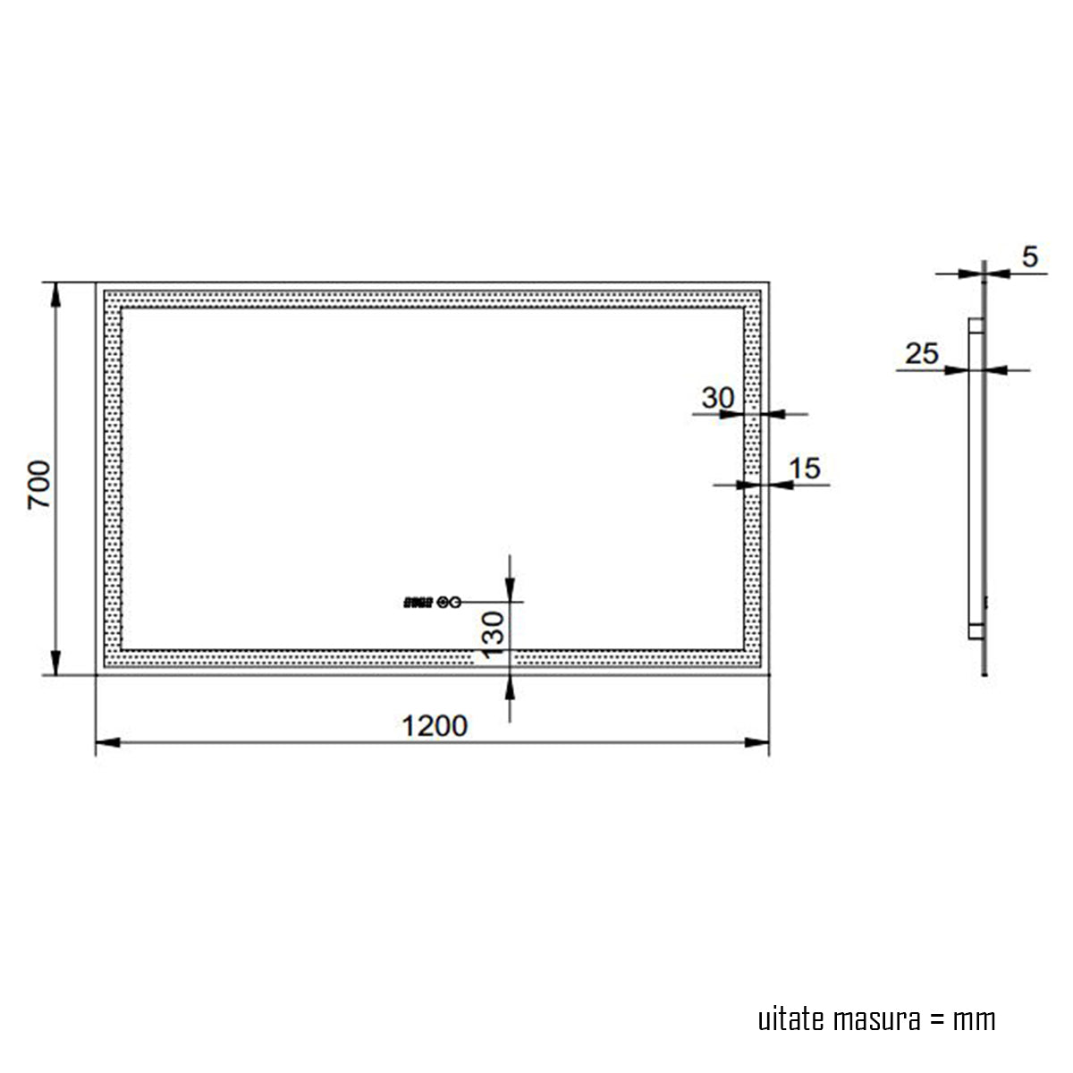 Oglinda baie, sistem iluminare LED, IP44, 120x70cm, D4228, Dezaburire, Touch, Ceas
