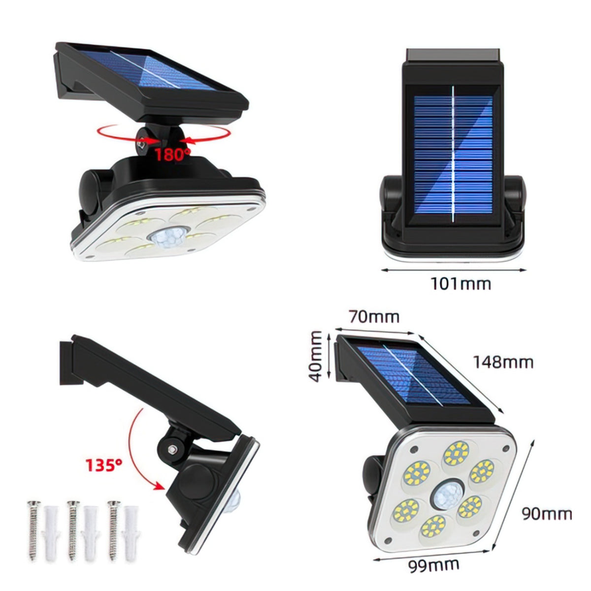 Lampa solara, cu senzor de miscare, lumina LED,  acumulator, Naimeed D4346, 54 LED-uri, suport detasabil