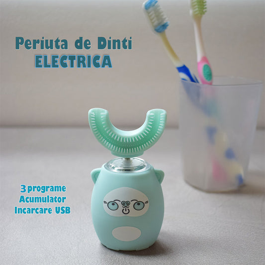 Periuta de dinti electrica U-shape, 3 programe, pentru Copii 2-7 ani, Naimeed D4369, acumulator, incarcare USB, Blue