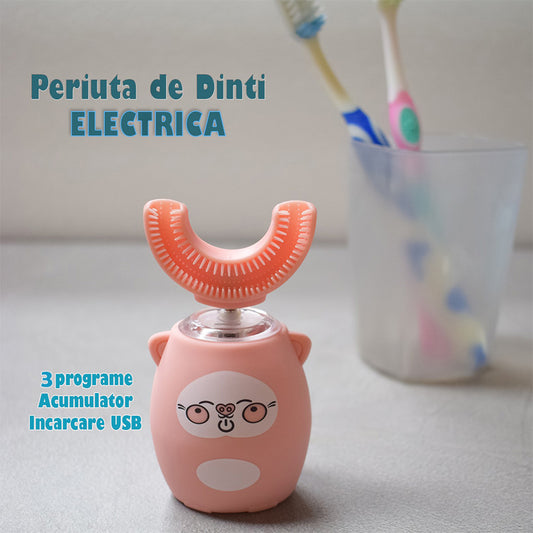 Periuta de dinti electrica U-shape, 3 programe, pentru Copii 2-7 ani, Naimeed D4369, acumulator, incarcare USB, Roz