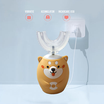 Periuta de dinti electrica U-shape, 5 programe, pentru Copii 3-12 ani, Naimeed D4370, acumulator, incarcare USB, Crem