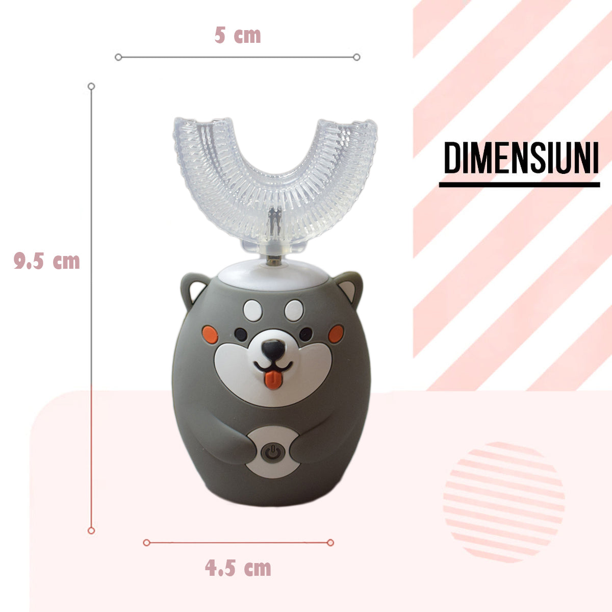Periuta de dinti electrica U-shape, 5 programe, pentru Copii 3-12 ani, Naimeed D4370, acumulator, incarcare USB, Gri