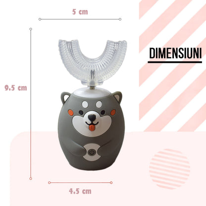 Periuta de dinti electrica U-shape, 5 programe, pentru Copii 3-12 ani, Naimeed D4370, acumulator, incarcare USB, Gri