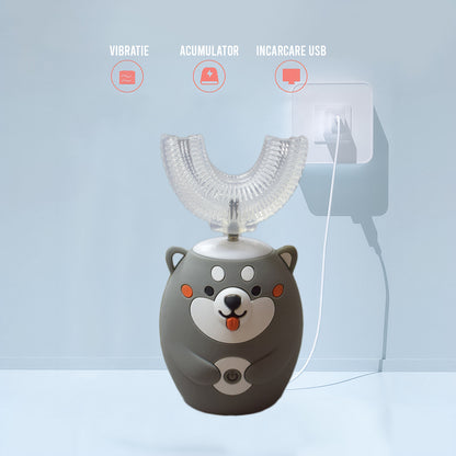 Periuta de dinti electrica U-shape, 5 programe, pentru Copii 3-12 ani, Naimeed D4370, acumulator, incarcare USB, Gri