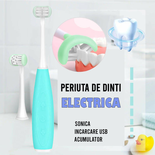 Periuta de dinti electrica U-shape, Sonica, 5 programe,  6-14 ani, Naimeed D4373, acumulator, incarcare USB, Blue