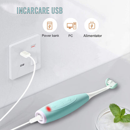 Periuta de dinti electrica U-shape, Sonica, 5 programe,  6-14 ani, Naimeed D4373, acumulator, incarcare USB, Blue