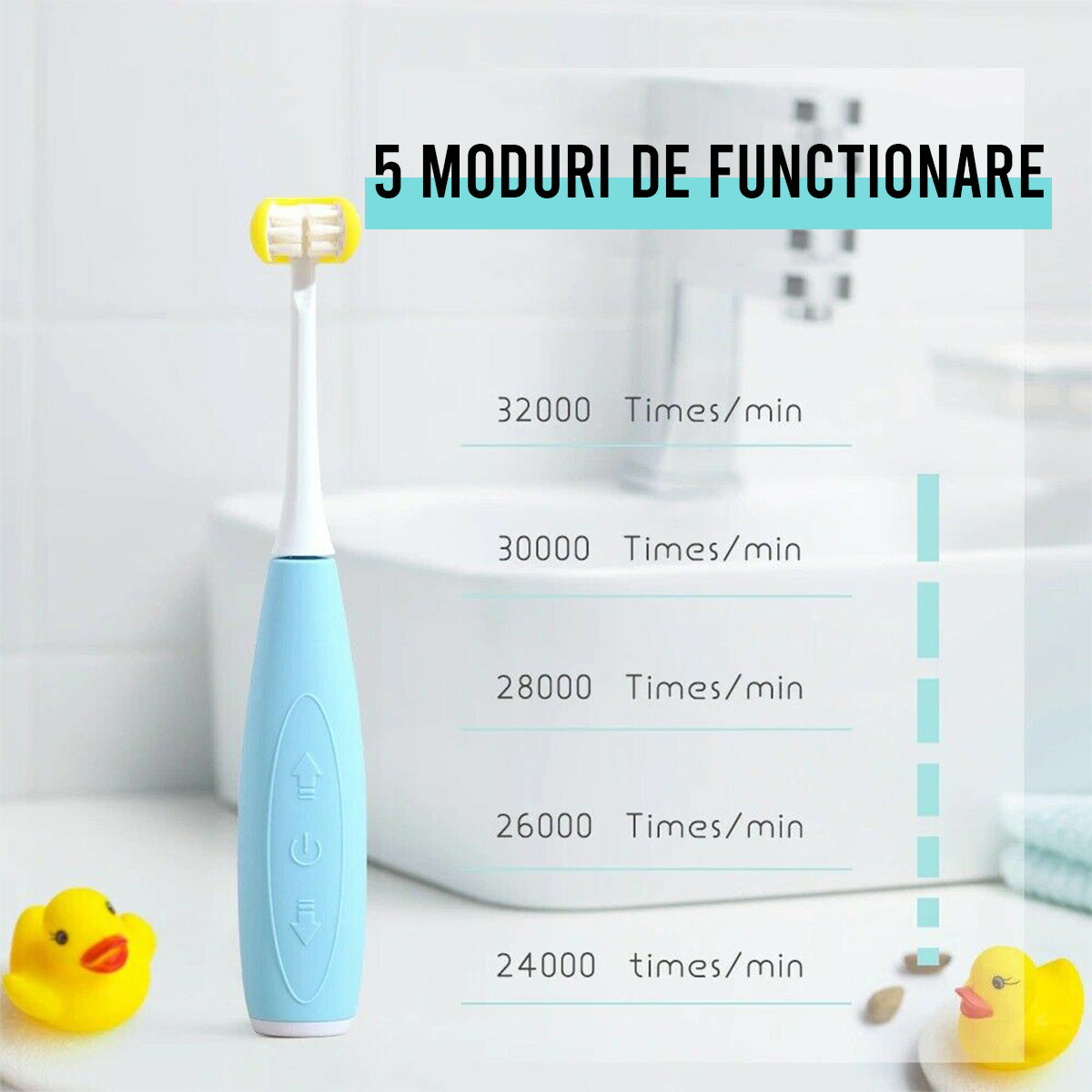 Periuta de dinti electrica U-shape, Sonica, 5 programe,  6-14 ani, Naimeed D4373, acumulator, incarcare USB, Blue