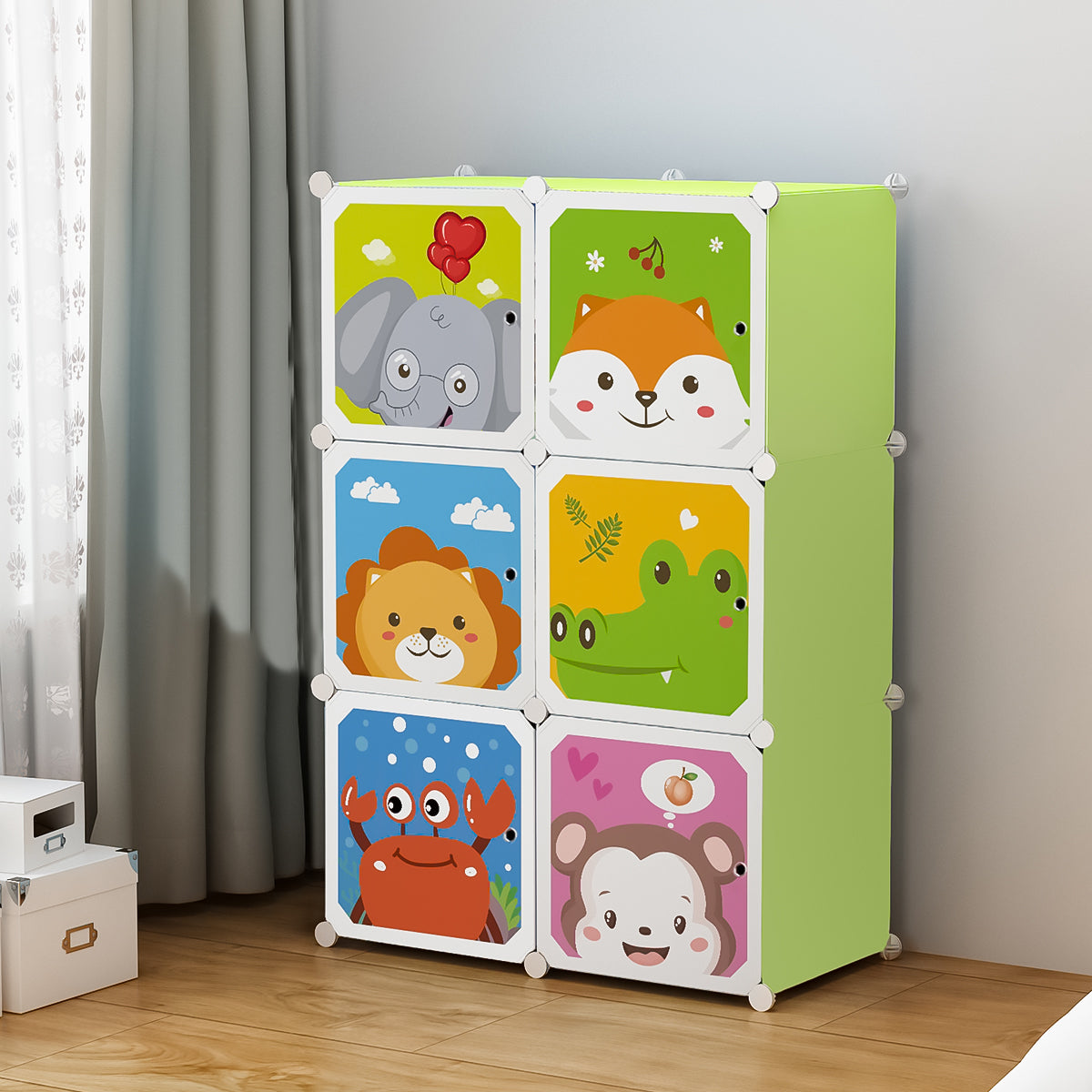 Dulap Modular Copii, 6 Usi, D4385, Verde
