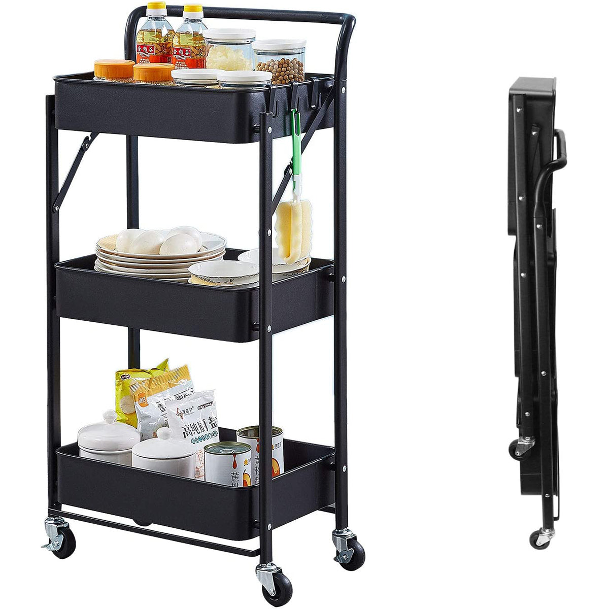 Raft metalic mobil, multifunctional, 3 polite, Naimeed D4404, Negru