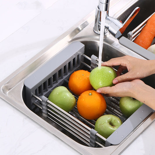 Suport extensibil pentru spalat vase si alimente, Naimeed D4415, Gri/Inox