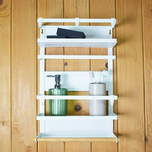 Raft metalic, multifunctional, prindere magnetica, 2 polite, suport rola si prosop, Naimeed D4437, Alb