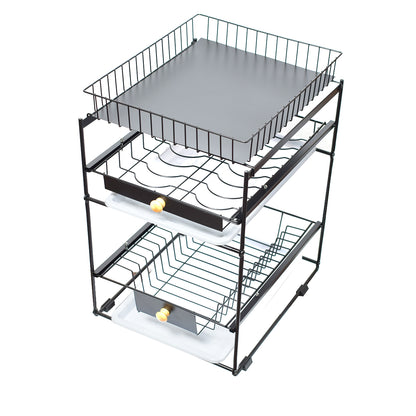 Raft metalic pentru vase si tacamuri, 3 polite, Naimeed D4497, Negru