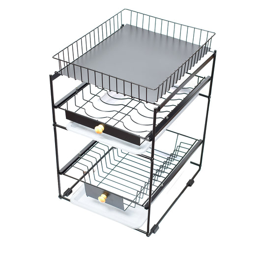 Raft metalic pentru vase si tacamuri, 3 polite, Naimeed D4497, Negru