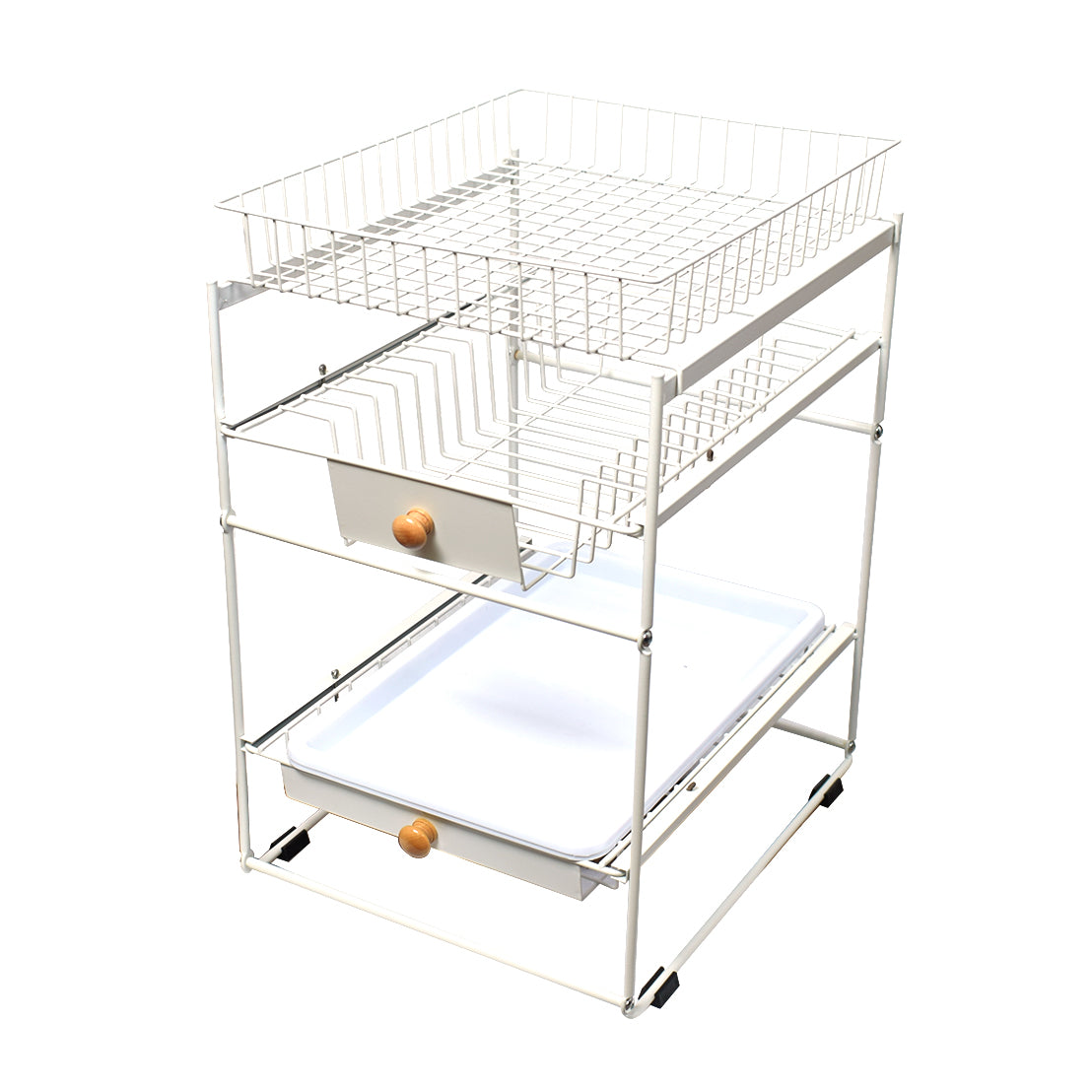 Raft metalic pentru vase si tacamuri, 3 polite, Naimeed D4498, Alb