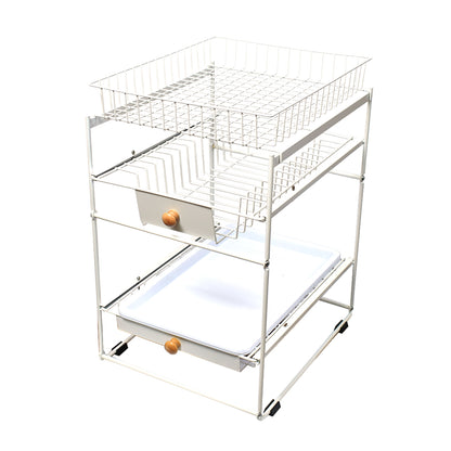 Raft metalic pentru vase si tacamuri, 3 polite, Naimeed D4498, Alb