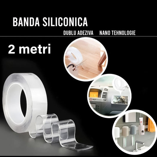 Banda dublu adeziva din silicon, Naimeed D4516, rezistenta la apa, transparenta, latime 3 cm, lungime 2 metri